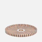 Be Home Lyra acacia wood inlay tray in brown and white, 60cm, front view