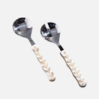 Be Home Mya inlay salad serving set in stainless steel, front view