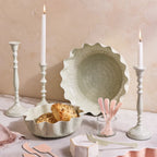 Be Home Nera light green enamel serving bowls, set of two, styled in a room setting