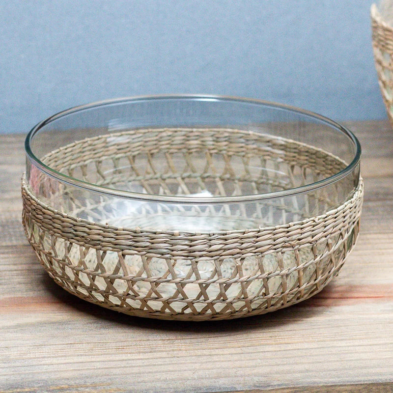 Be Home Seagrass Cage hand-woven salad bowl, 25cm, front view 2