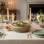 Be Home Seagrass Cage hand-woven salad bowl, 25cm, styled in a room setting