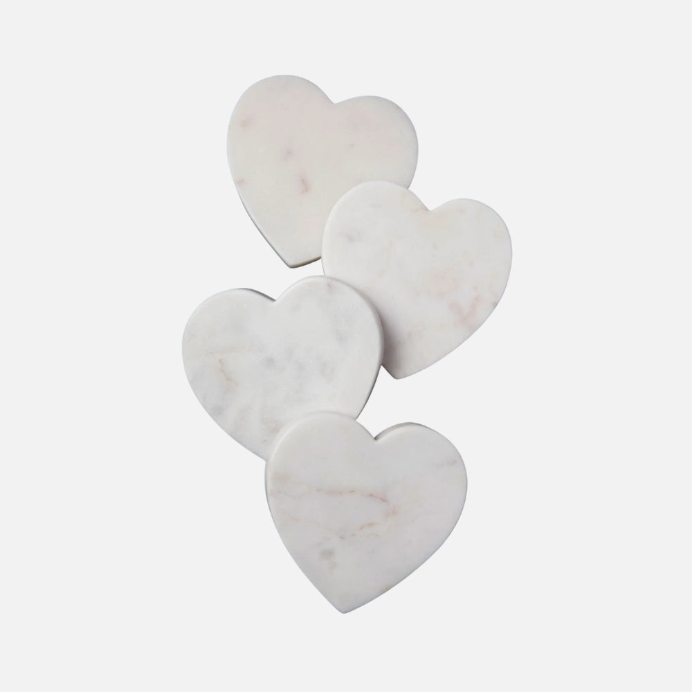 Be Home white marble heart coasters, set of four, front view 2