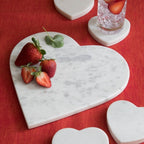 Be Home white marble heart serving board, 27x25cm, styled in a room setting