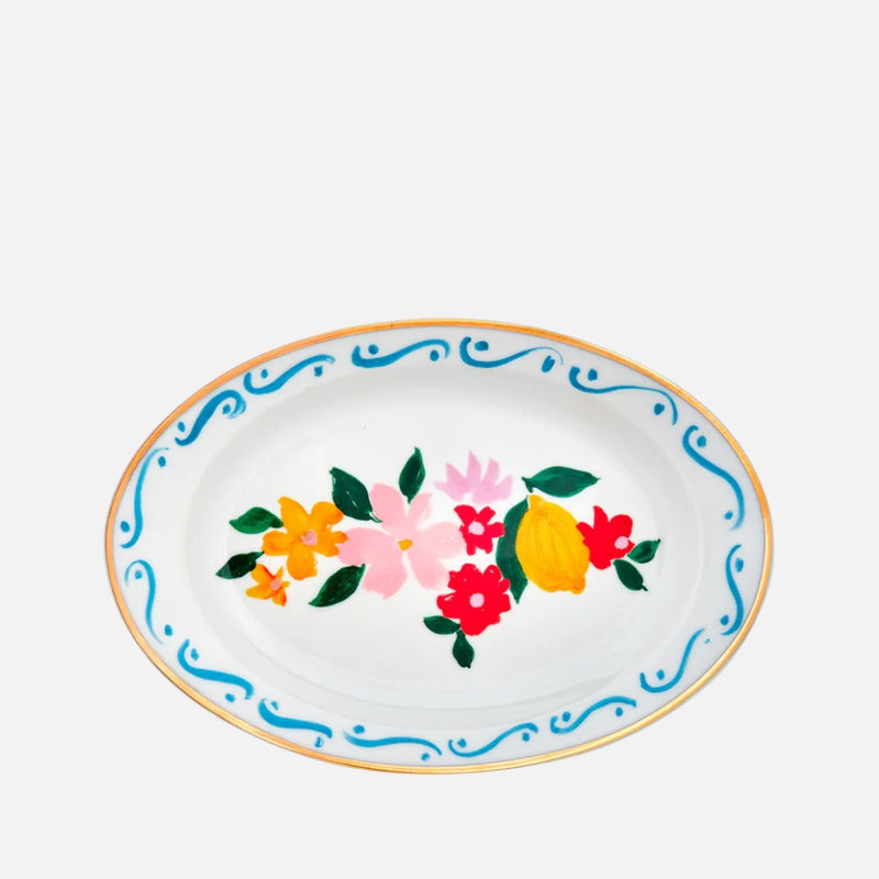 Dipinto Flowers and Lemon Oval Tray, 19.5x13cm