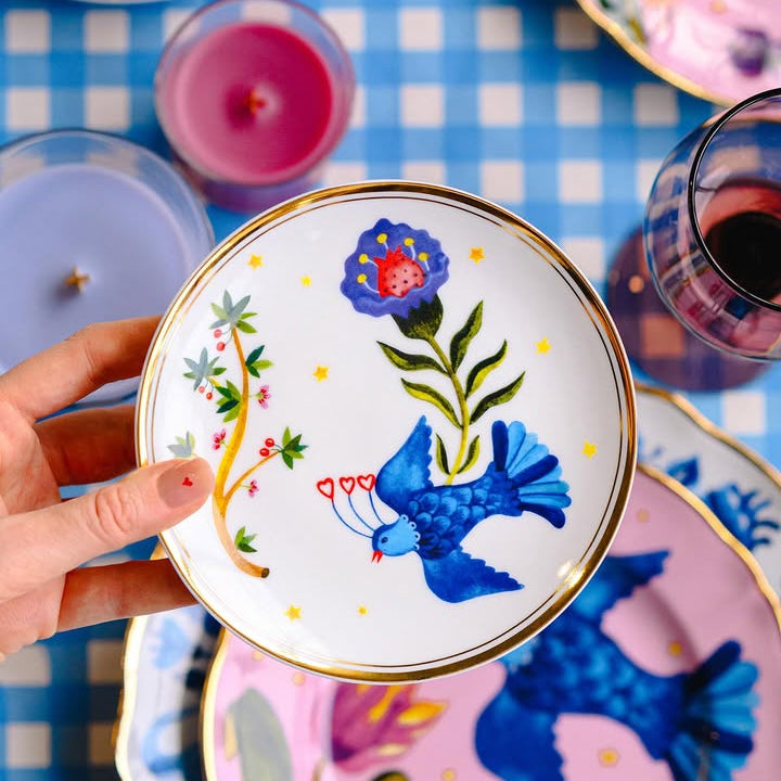 Bitossi Home Fabula bird motif porcelain appetizer plate, 15cm, front view
