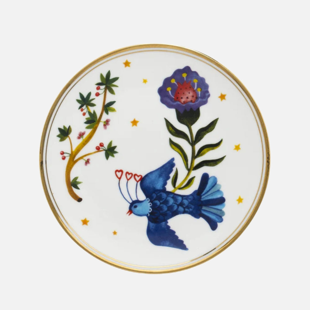 Bitossi Home Fabula bird motif porcelain appetizer plate, 15cm, viewed from above