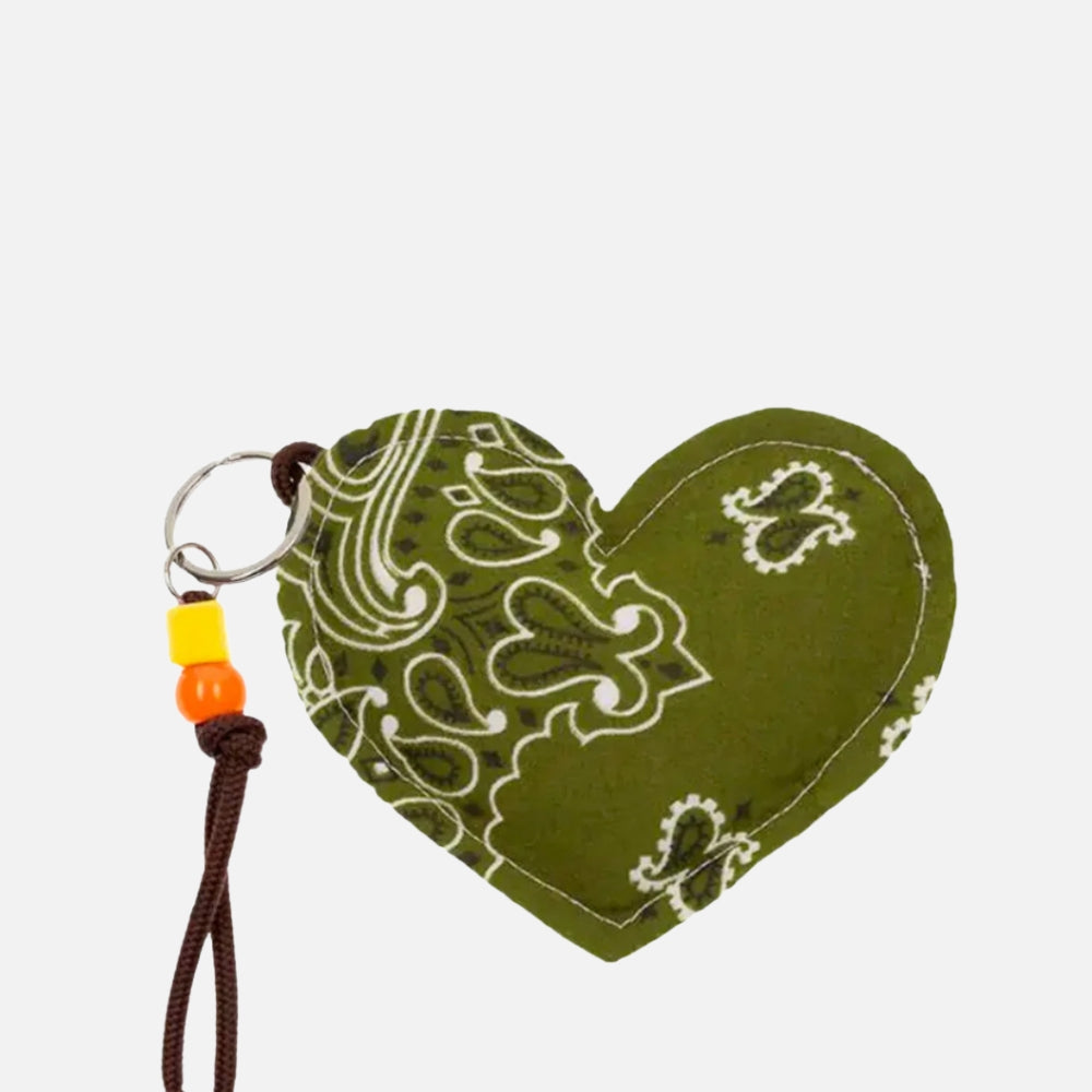 Call It By Your Name Coeur quilted key ring in bronze and green, front view