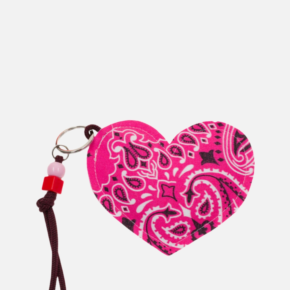 Call It By Your Name Coeur quilted key ring in fuchsia and bordeaux, front view