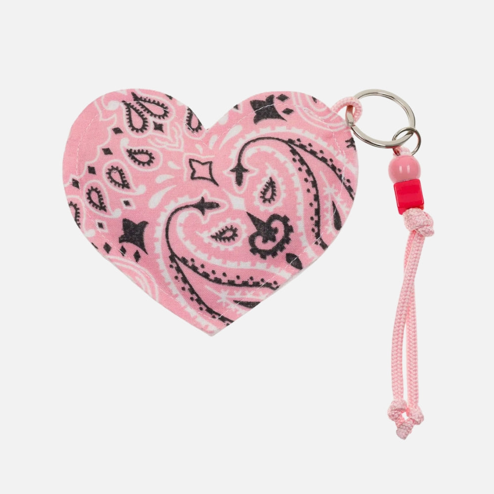 Call It By Your Name Coeur quilted key ring in pale pink and bordeaux, front view