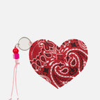 Call It By Your Name Coeur quilted key ring in vintage red and pale pink, front view