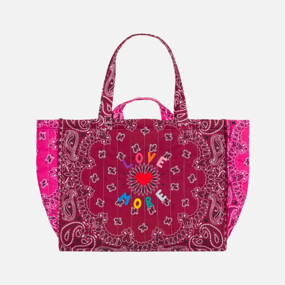 Call It By Your Name Love More Maxi Cabas quilted tote in bordeaux and fuchsia, front view