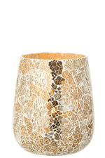 Tall Crackled Glass Candle Holder – Gold Decorative Lantern
