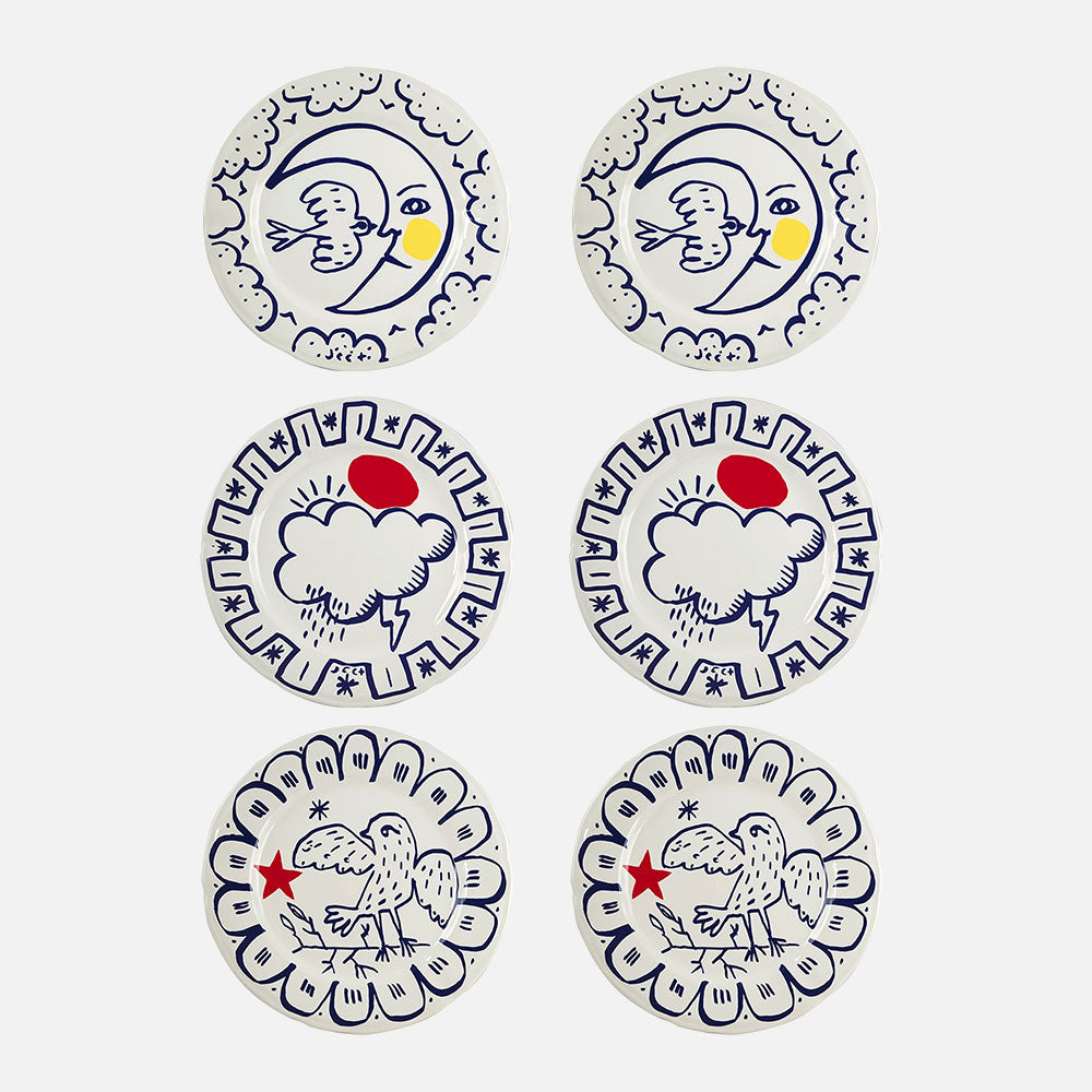 Archipel Sentimental - Set of 6 assorted dinner plates (Ø 23.2 cm)