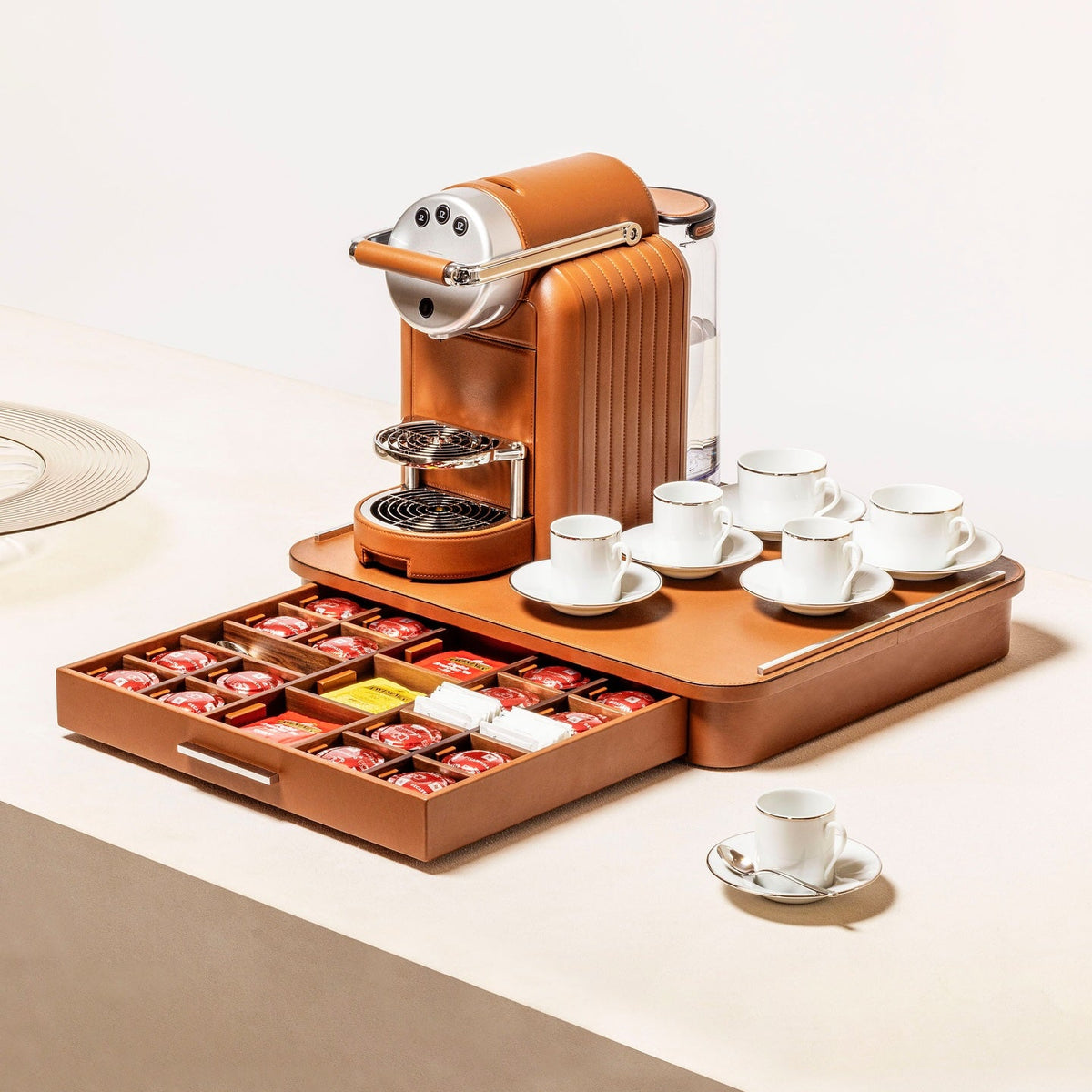 Giobagnara Zenius Lines Coffee Machine, Sienna, styled in a room setting