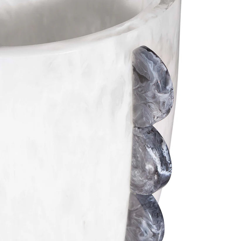 Como Black & White Scalloped Urn - Hand-Poured Marbleized Acrylic