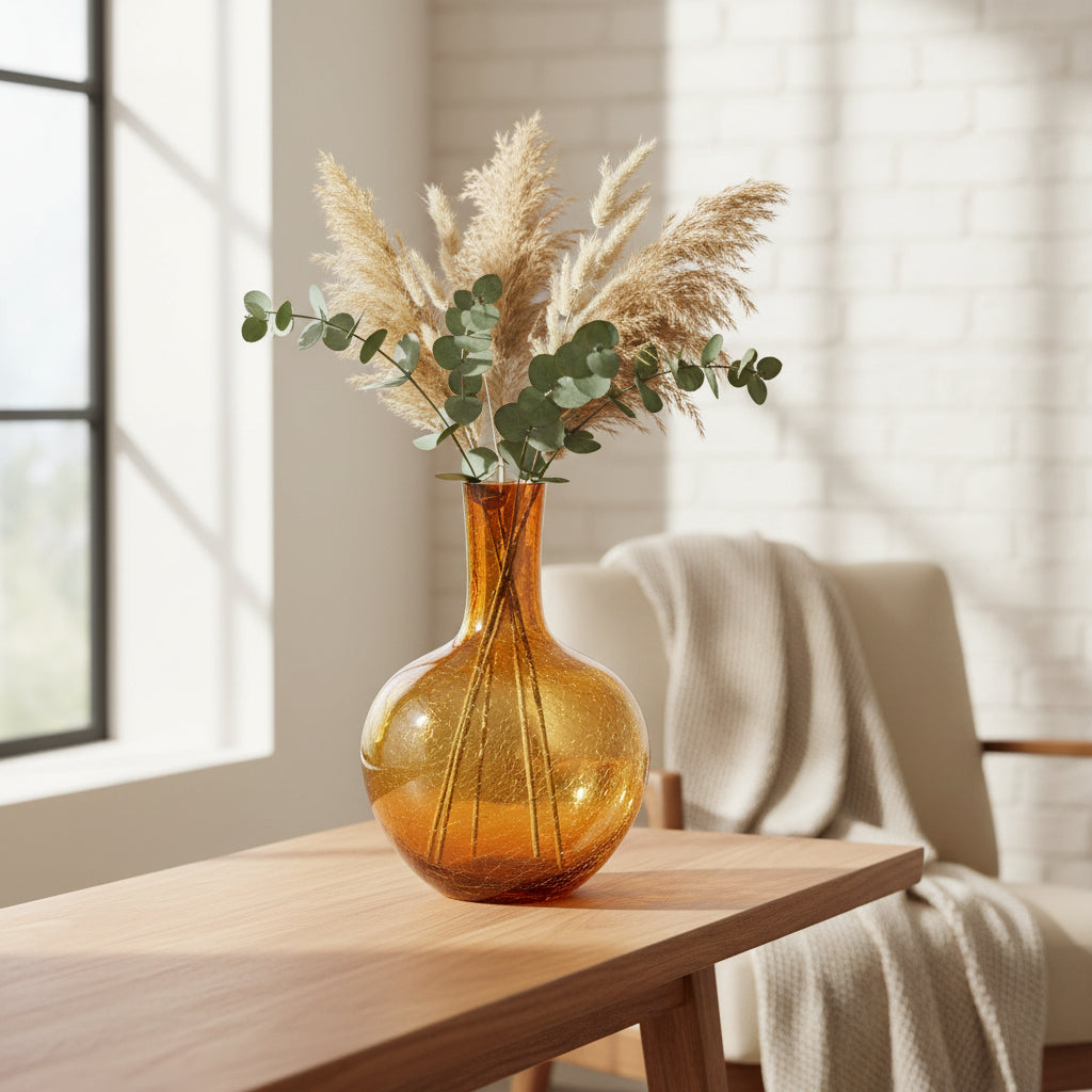 Crackled Glass Ball Body Vase Large