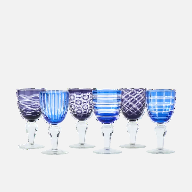 Cobalt Mixed Wine Glasses, Set of 6