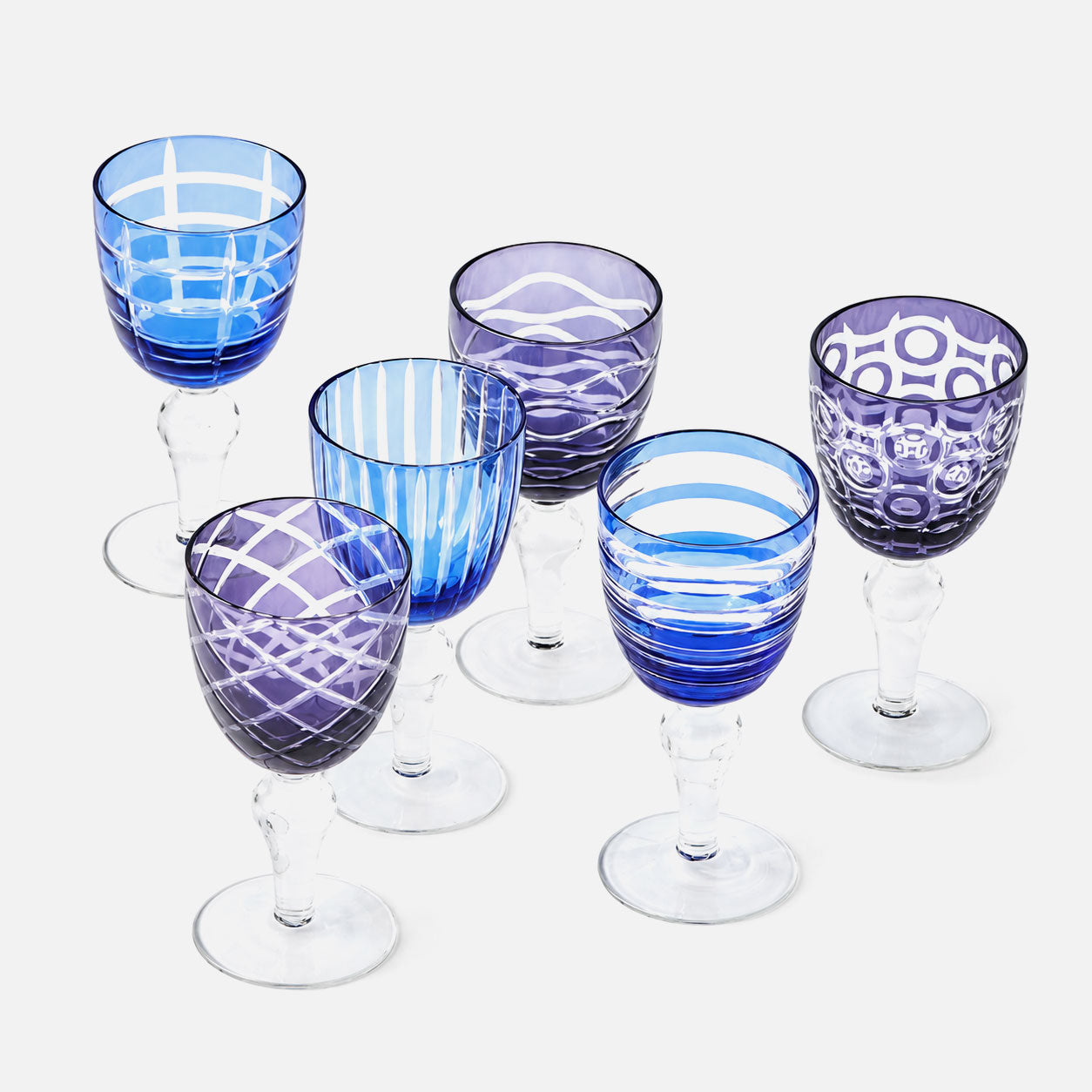 Cobalt Mixed Wine Glasses, Set of 6