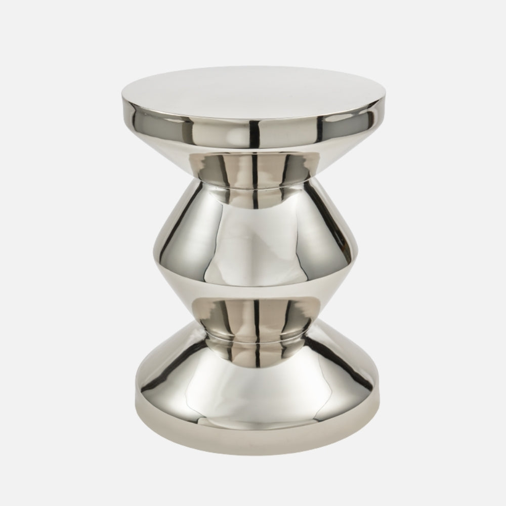 Zig Zag Metal Stool/ Side Table, Silver
