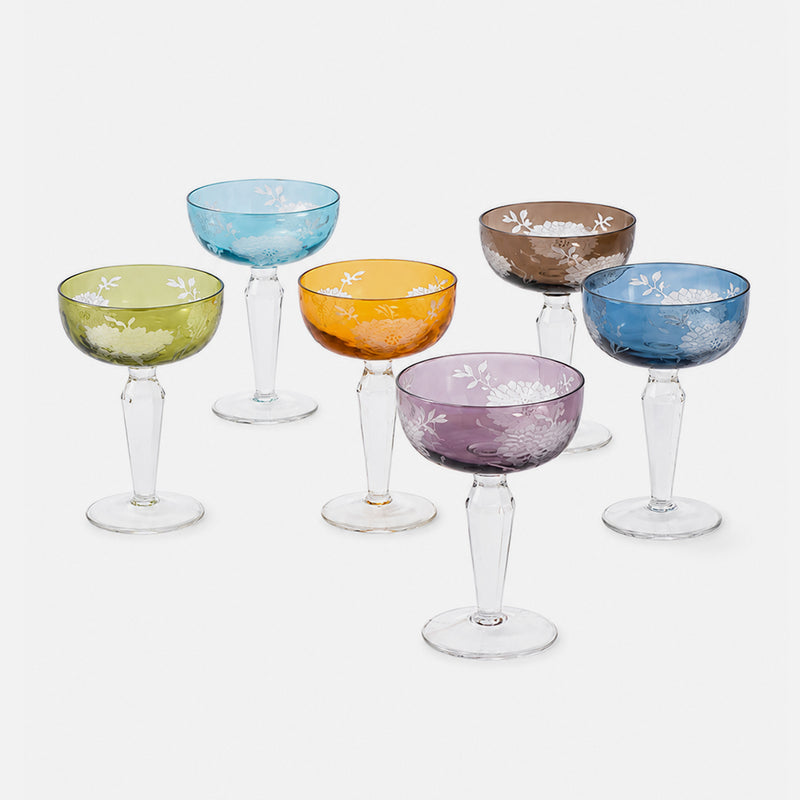 Peony Multicolour Coupe Glasses, Set of 6