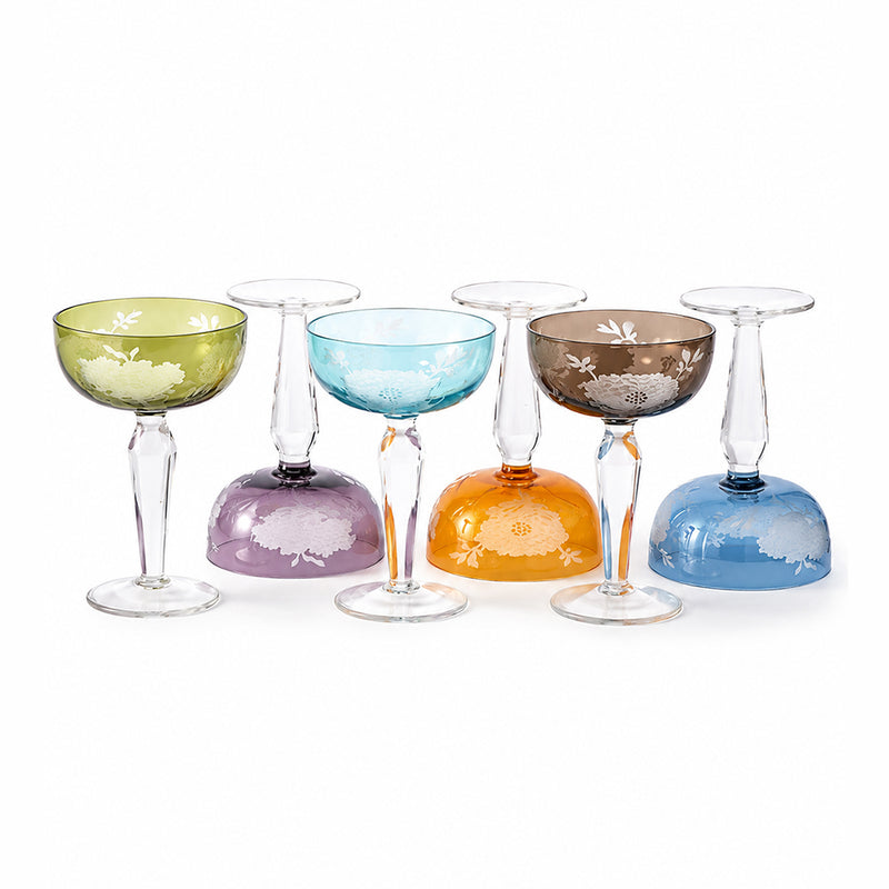 Peony Multicolour Coupe Glasses, Set of 6