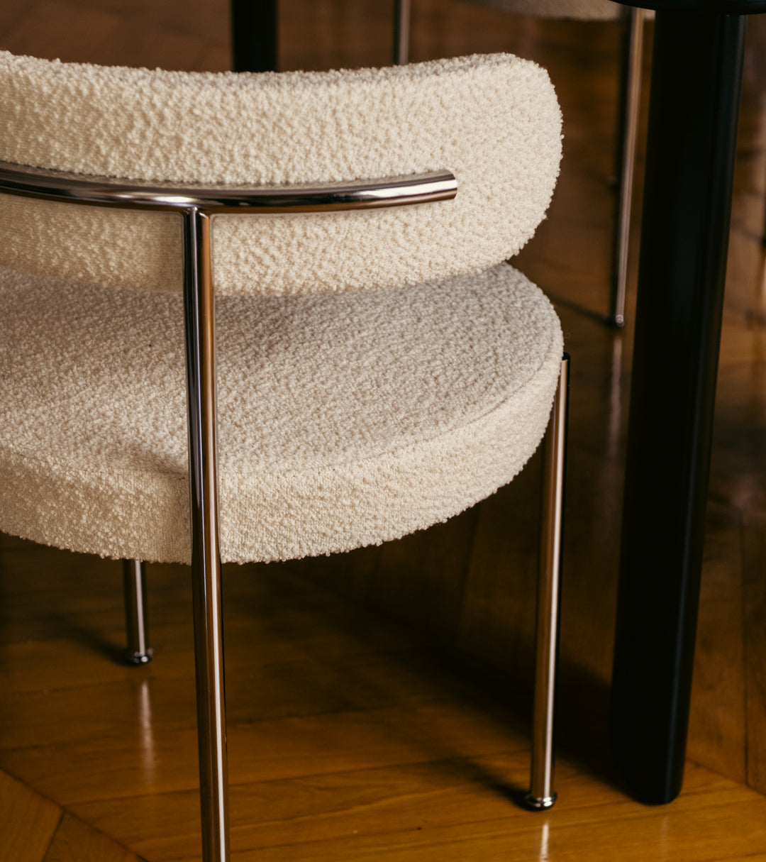 Libera Chair — Cream White Curly Wool & Chromed Metal