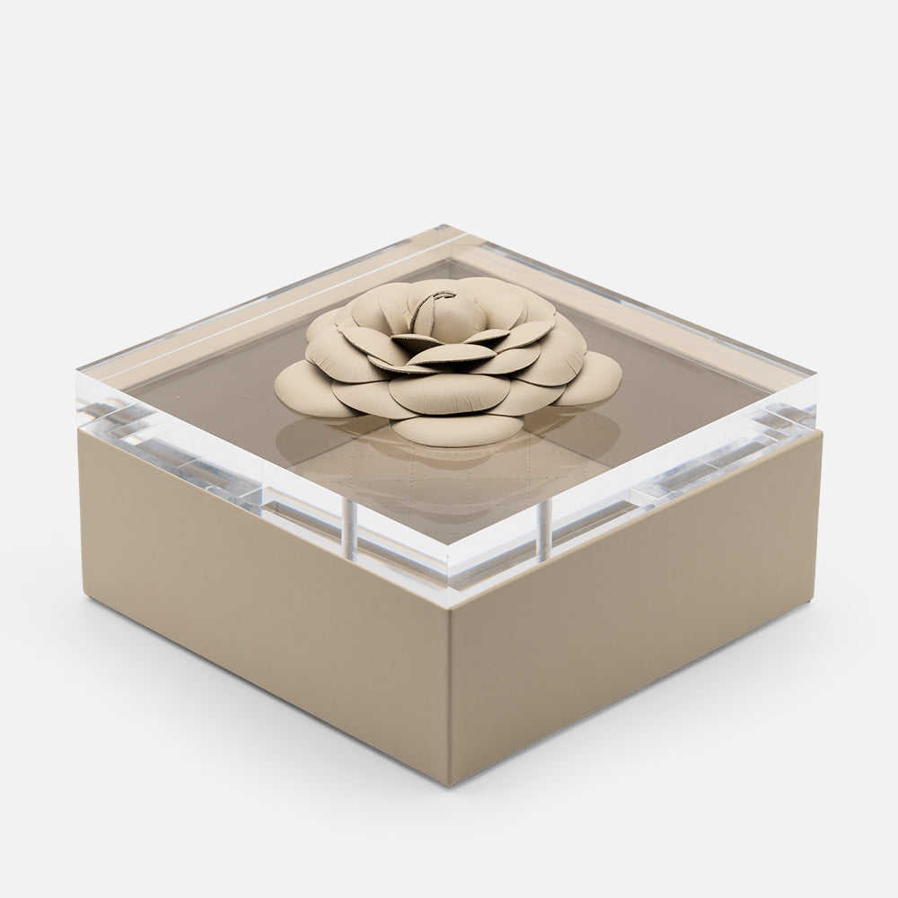 Riviere Fleur Camellia Diamonds Square Box, Ivory, 17x17cm, front view 2