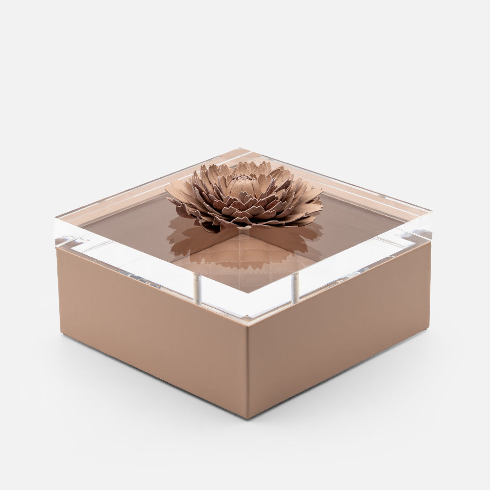 Riviere Fleur Dahlia Diamonds Square Box, Blush Pink, 17x17cm, front view