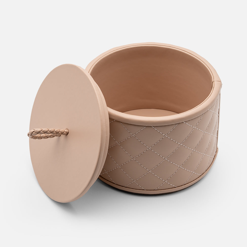 Riviere Jana Diamonds Leather Round Box, Blush Pink, shown open