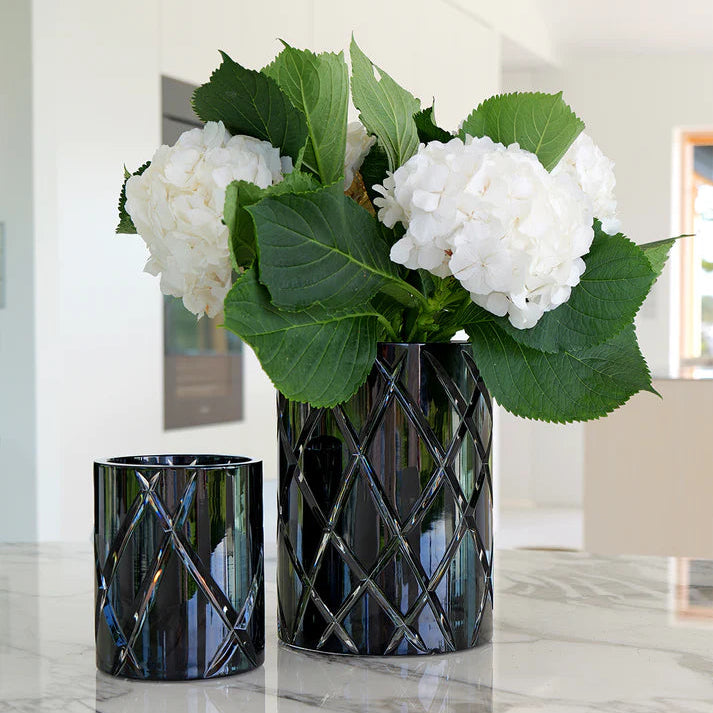 Classic Crystal Hurricane Lamp, Black, Medium