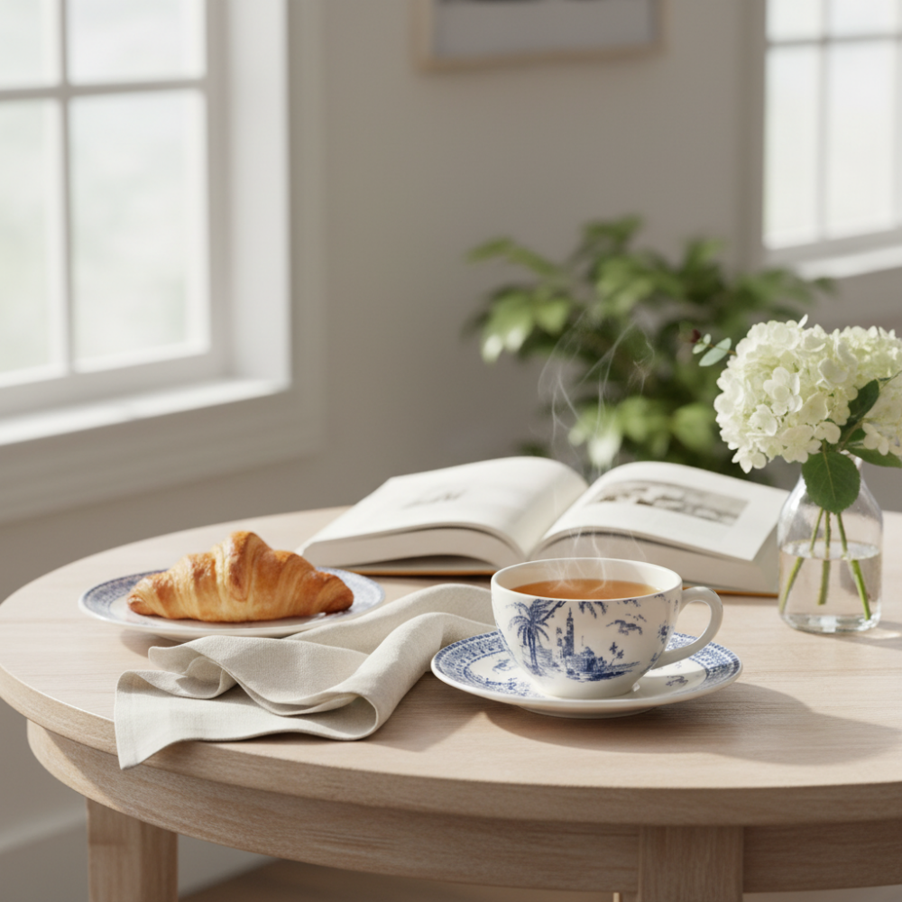 Set of 2 Tea Cups & Saucers - Blue Mismatched