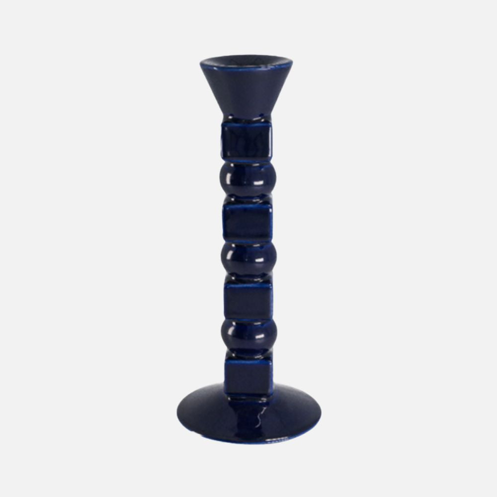 The Socialite Family Anna ceramic candle holder in midnight blue, 25cm, front view