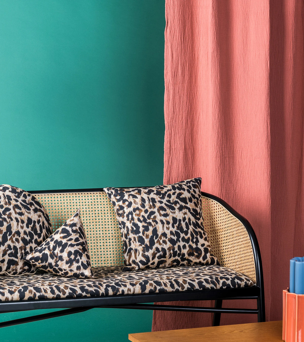 The Socialite Family Carino leopard jacquard rectangular cushion, 50x30cm, styled in a room setting