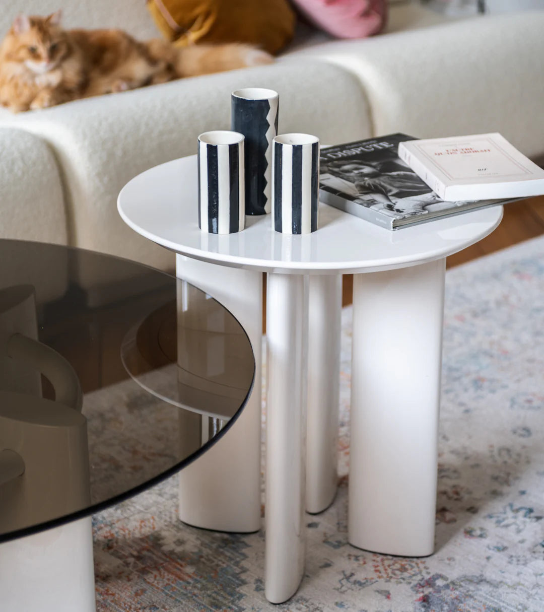 Carlotta Side Table, White Lacquered Beech, 50cm