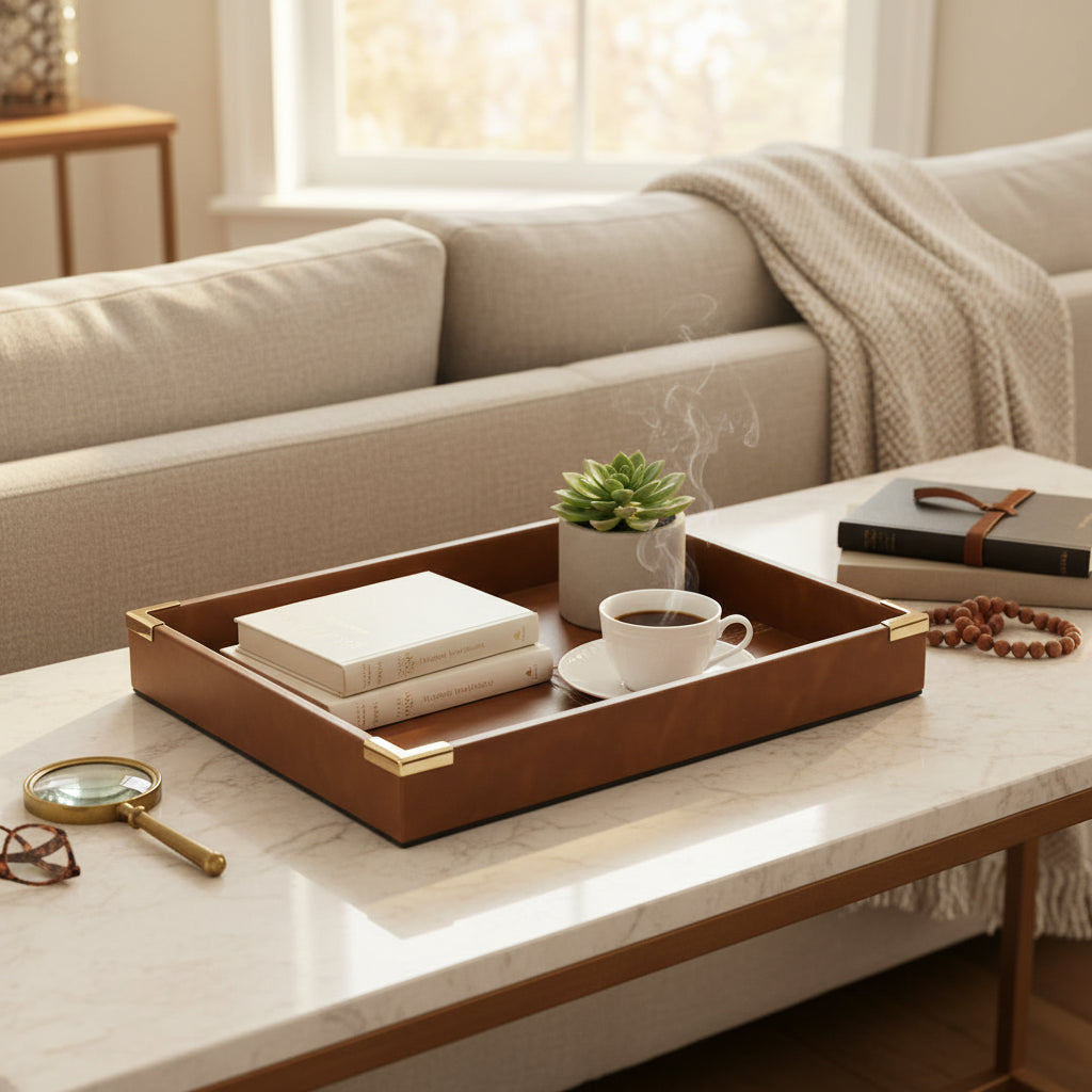 Abhika Hermitage Tray – Brown & Gold