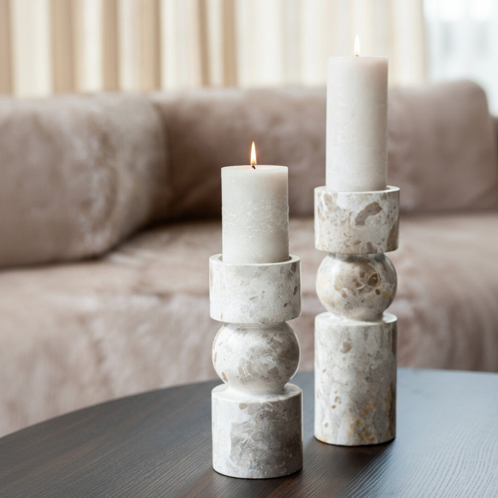 Candle Holder Marble Beige – Large Stone Pillar Holder