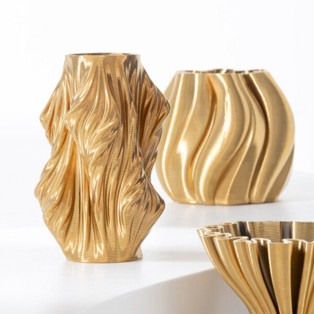 Large 3D Printed Irregular Sculptural Porcelain Vase – Gold
