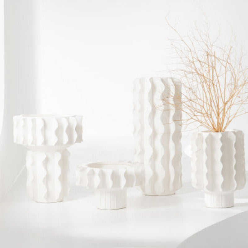 White Helix Cylindrical Ceramic Vase - White