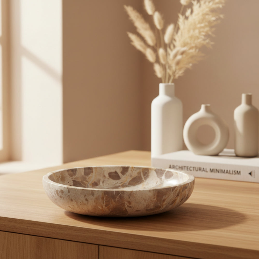 Serving Bowl Marble Beige – Large Round Stone Bowl 35 cm