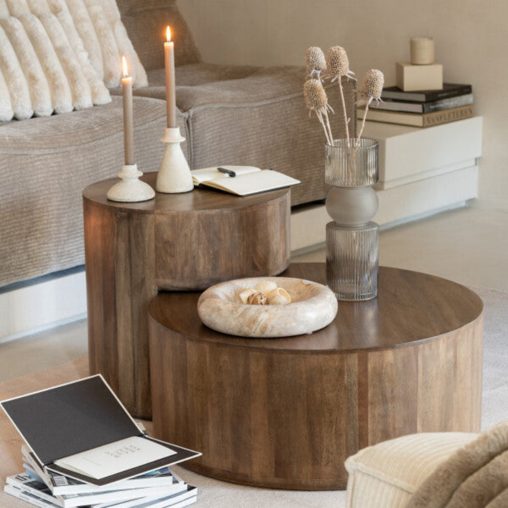 Large Beige Marble Bowl – Low Round Stone Bowl (29cm)