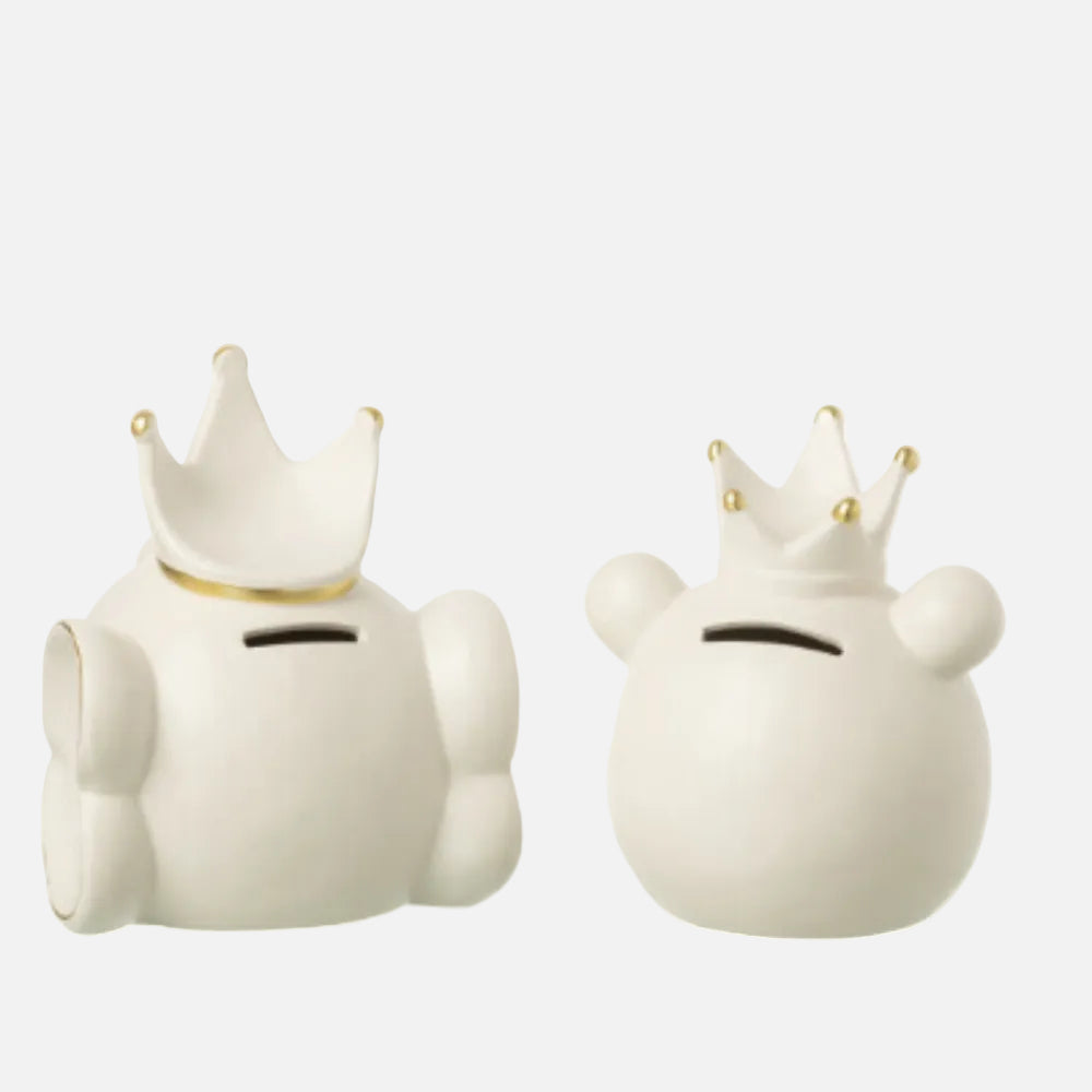 Elephant Head Piggy Bank – Ecru/Gold Large, Set of 2