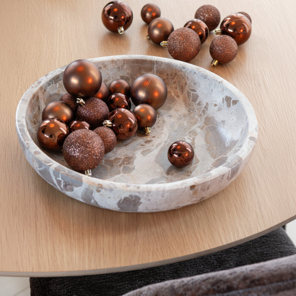 Serving Bowl Marble Beige – Large Round Stone Bowl 35 cm