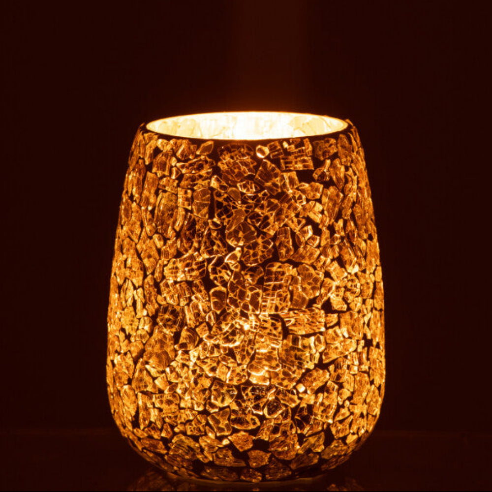Crackled Glass Candle Holder – Gold Decorative Candle Light