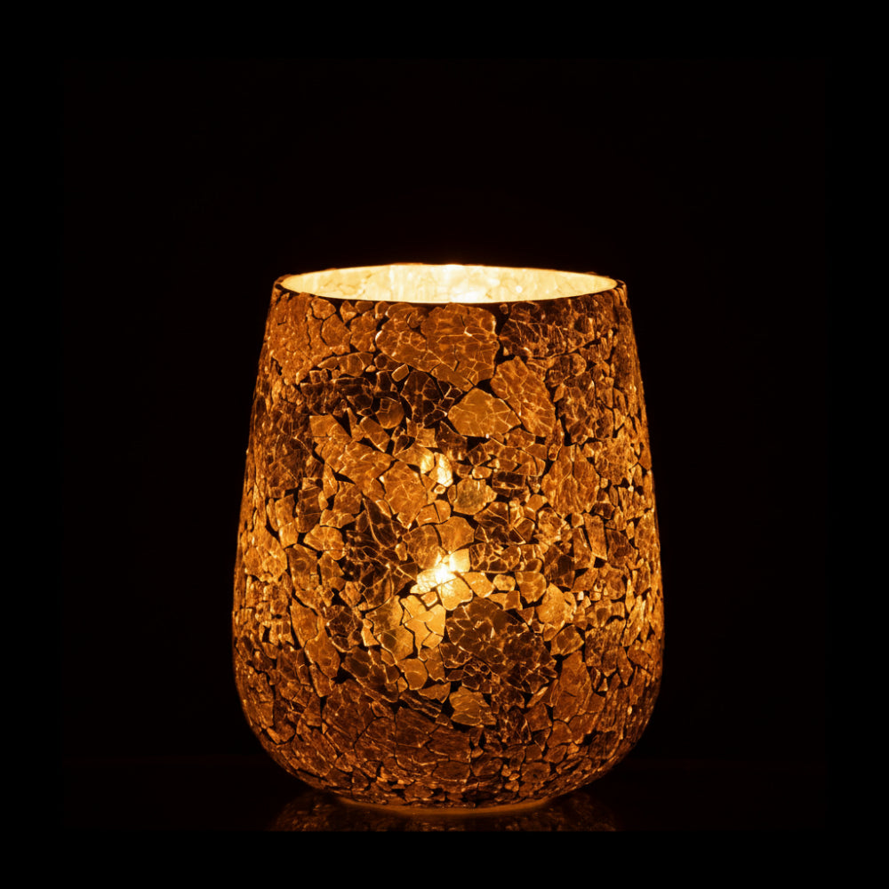 Tall Crackled Glass Candle Holder – Gold Decorative Lantern