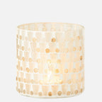Cylinder Mosaic Glass Candle Holder – Off-White & Gold