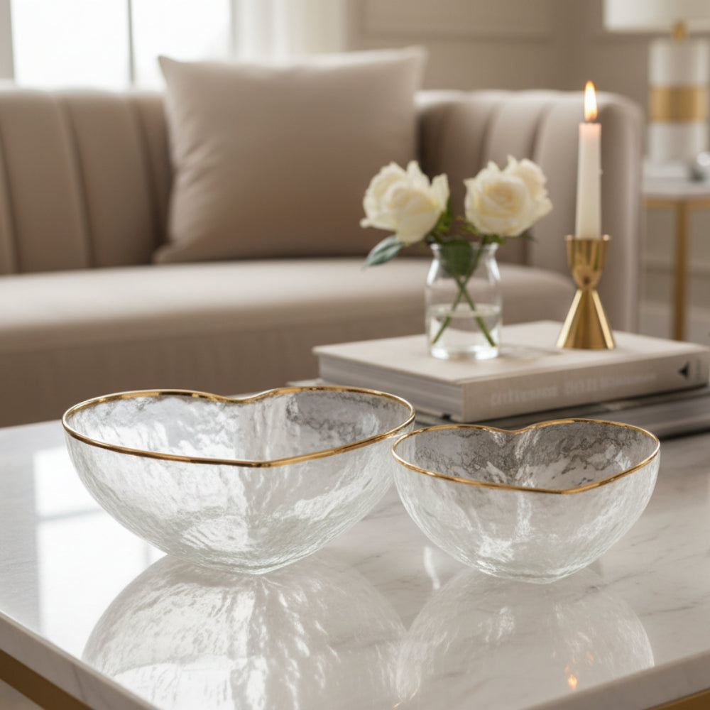 Set of 2 Heart Apero Glass Dishes – Decorative Serving Bowls