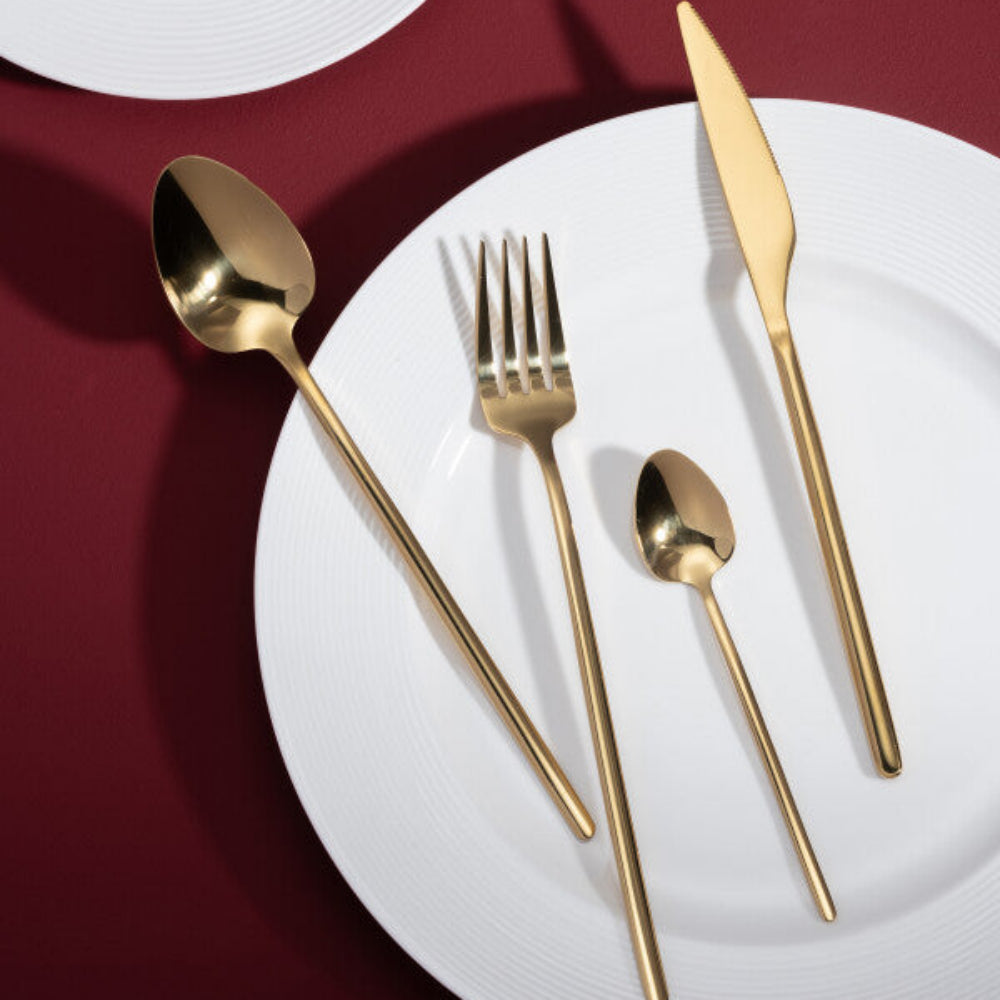 24-Piece Stainless Steel Cutlery Set – Shiny Gold Flatware