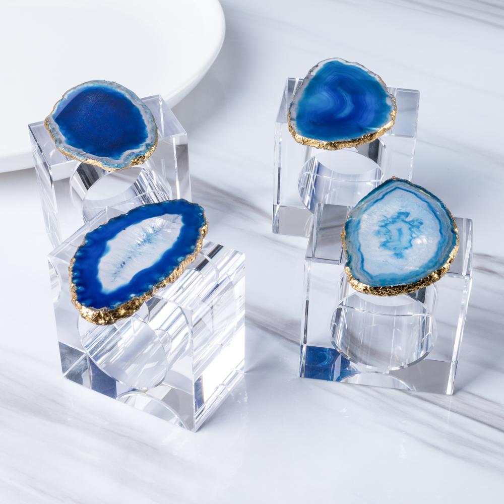 Zoya Stones Blue Agate napkin rings, set of 4, front view